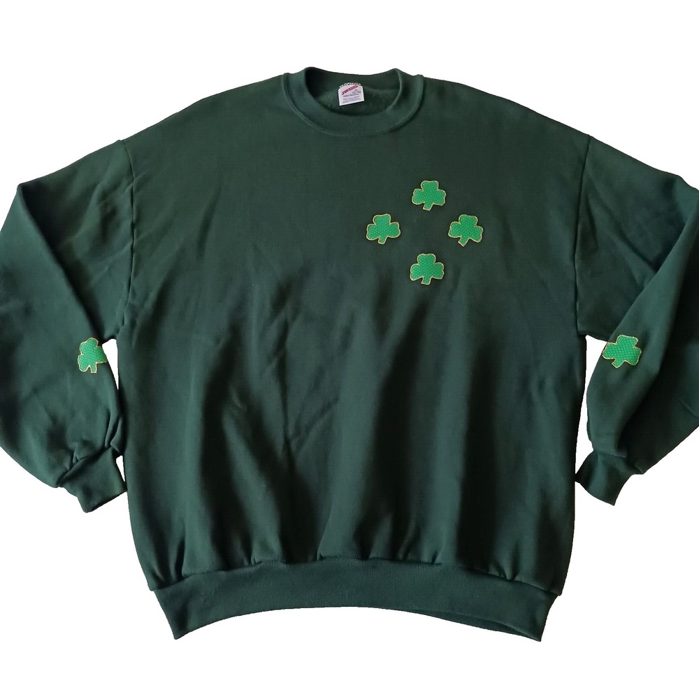 Vintage Jerzees Green St Patricks Shamrocks Size XL Sweatshirt
